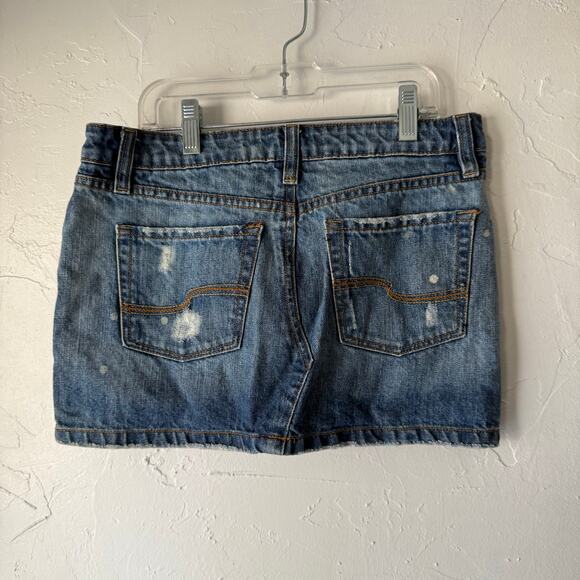 Tilt Y2k Junior's Size 3 Distressed Bleach Splatter Denim Mini Skirt - Picture 2 of 6